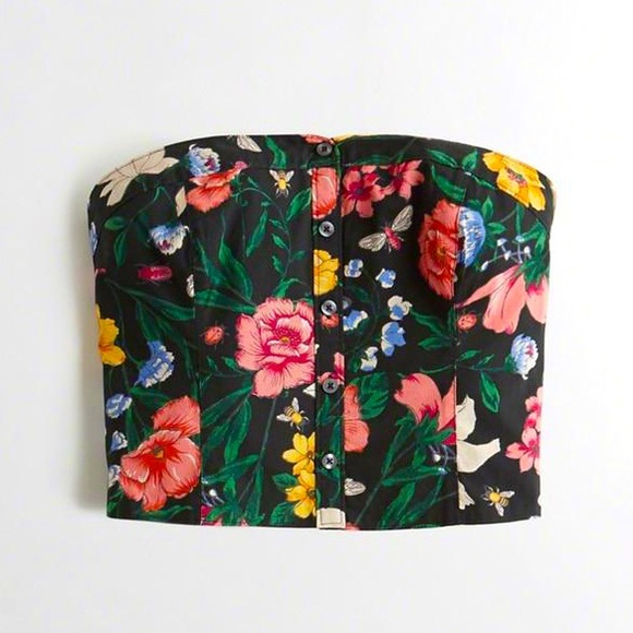 Hollister Tops - Floral Strapless Bustier Top with Buttons